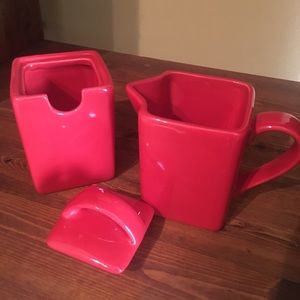 Red Creamer/Milk holder and sugar cube holder from 10 Strawberry Street